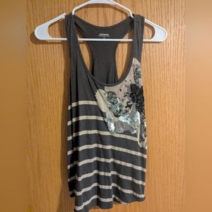 Express Women's Black and Gray Striped Tank Top